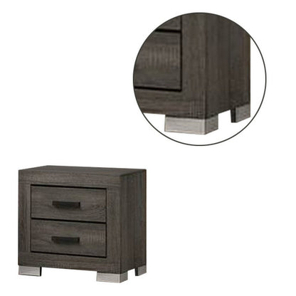 Lola 22 Inch Wood Nightstand with 2 Drawers, Metal Bar Handles, Dark Gray