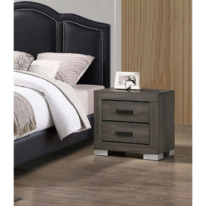 Lola 22 Inch Wood Nightstand with 2 Drawers, Metal Bar Handles, Dark Gray