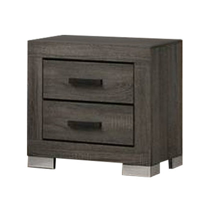 Lola 22 Inch Wood Nightstand with 2 Drawers, Metal Bar Handles, Dark Gray
