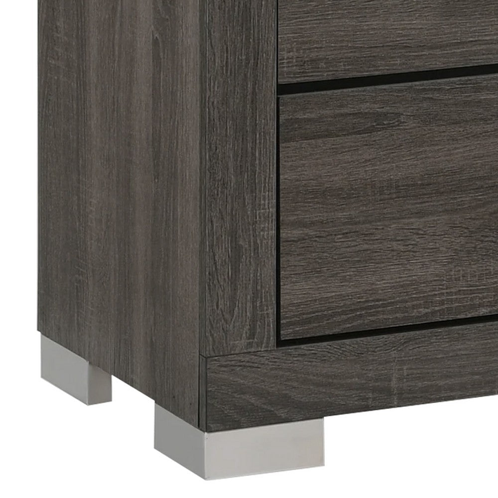 Lola 46 Inch Tall Dresser Chest, 4 Drawers, Metal Bar Handles, Dark Gray