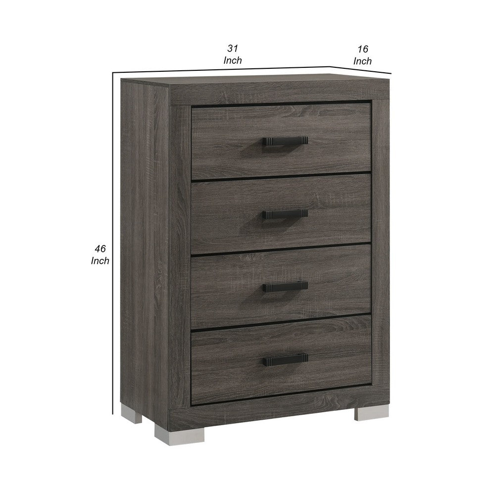 Lola 46 Inch Tall Dresser Chest, 4 Drawers, Metal Bar Handles, Dark Gray