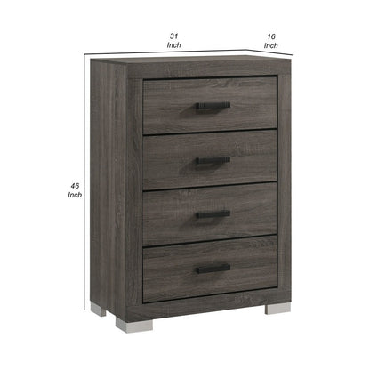 Lola 46 Inch Tall Dresser Chest, 4 Drawers, Metal Bar Handles, Dark Gray