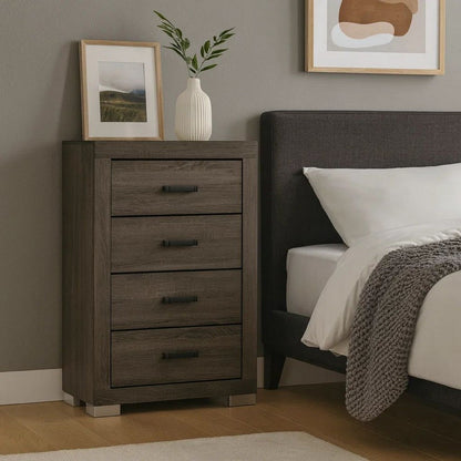 Lola 46 Inch Tall Dresser Chest, 4 Drawers, Metal Bar Handles, Dark Gray
