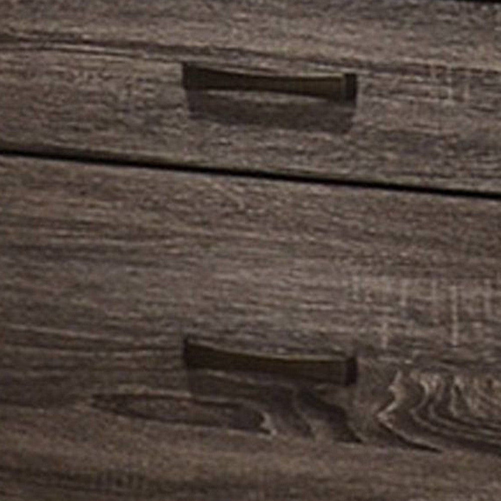 Soma 24 Inch Rustic 2 Drawer Nightstand, Sleek Metal Bar Handles, Oak Gray