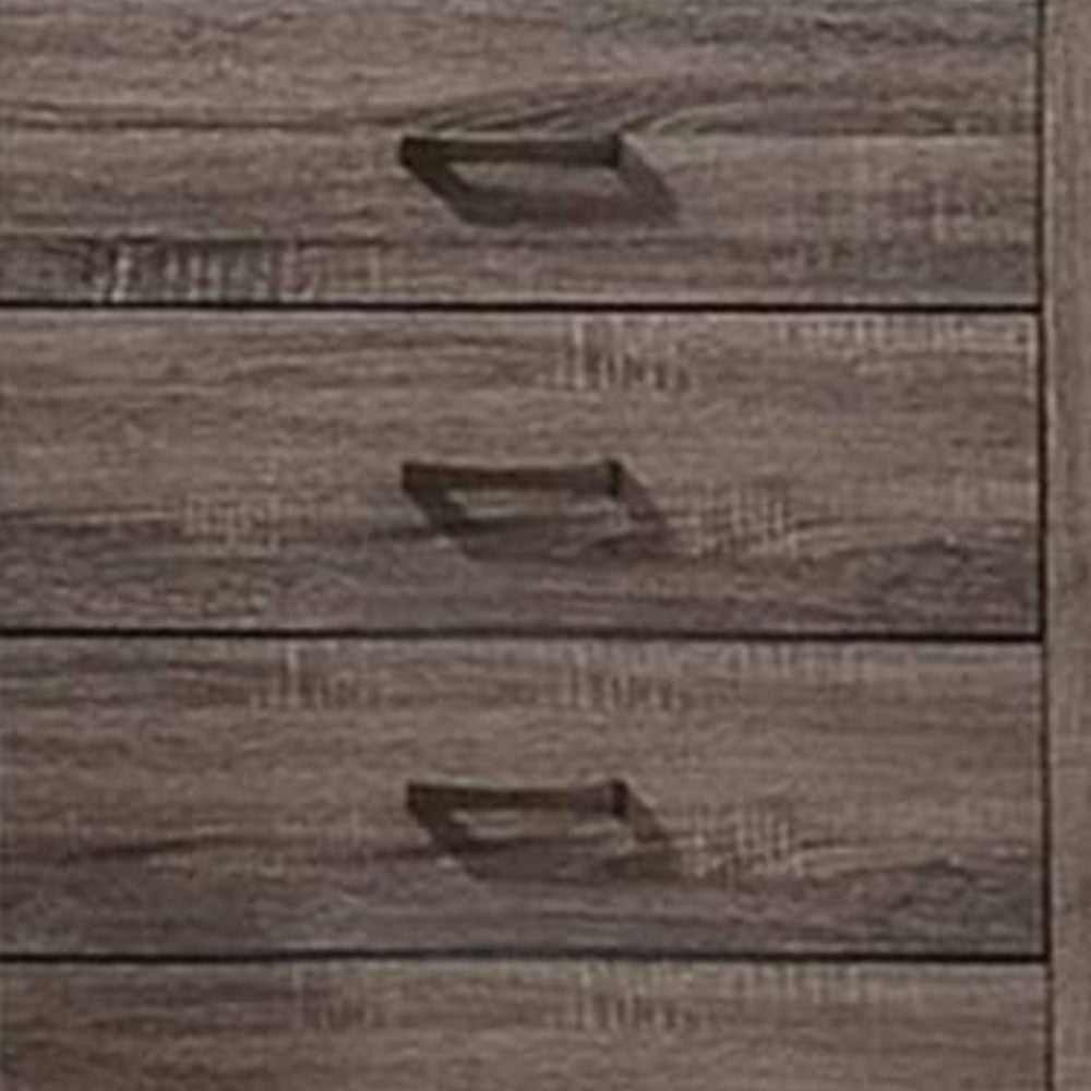 Soma 49 Inch Rustic 5 Drawer Tall Dresser Chest, Bar Handles, Oak Gray