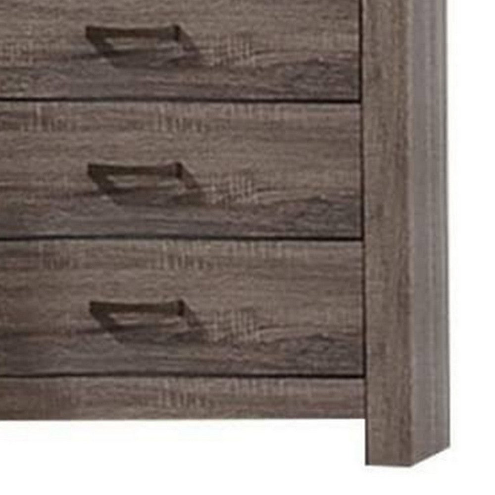 Soma 49 Inch Rustic 5 Drawer Tall Dresser Chest, Bar Handles, Oak Gray