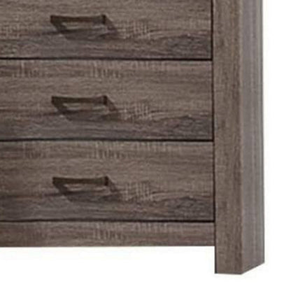 Soma 49 Inch Rustic 5 Drawer Tall Dresser Chest, Bar Handles, Oak Gray