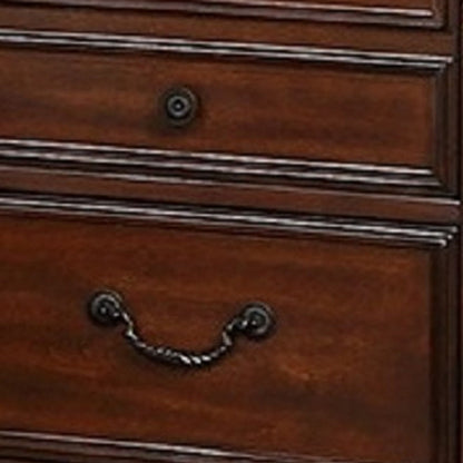 Miri 25 Inch 3 Drawer Nightstand, Brass Carved Accents, Cherry Oak Brown