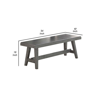 Alix 54 Inch Elegant Wood Dining Bench with Tapered Legs, Distressed Gray