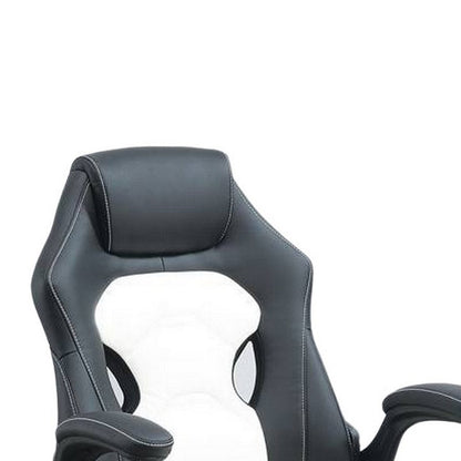 42 Inch Swivel Office Gaming Chair, Adjustable, Faux Leather, Black, White