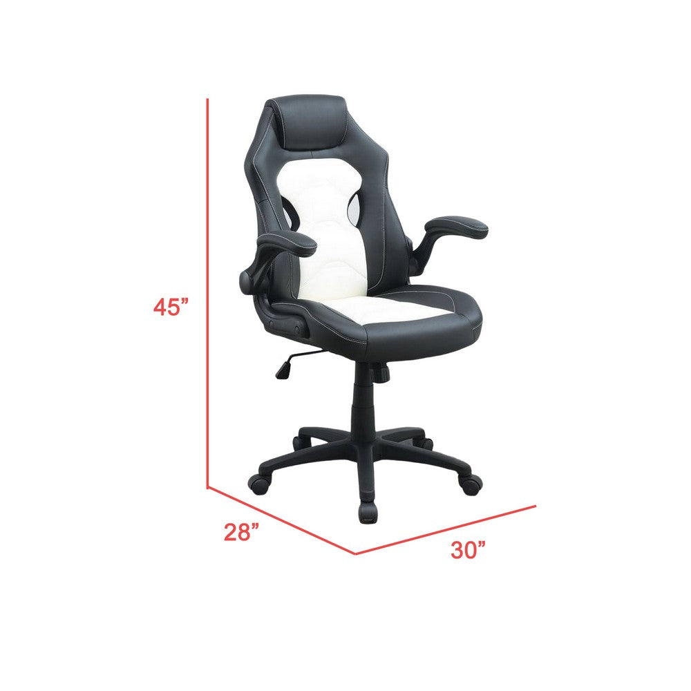 42 Inch Swivel Office Gaming Chair, Adjustable, Faux Leather, Black, White
