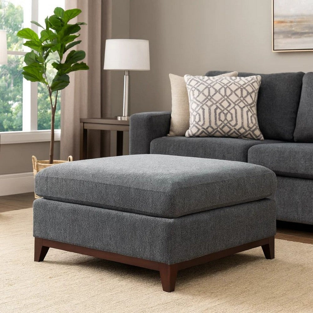 37 Inch Modern Square Ottoman with Foam Seating, Gray Chenille Fabric