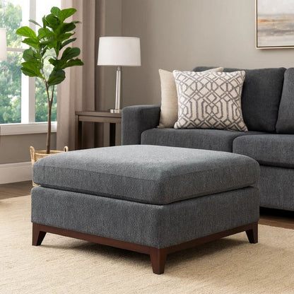 37 Inch Modern Square Ottoman with Foam Seating, Gray Chenille Fabric