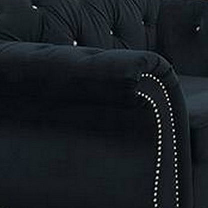 Rima 51 Inch Classic Accent Chair, Velvet Upholstery, Rolled Arms, Black