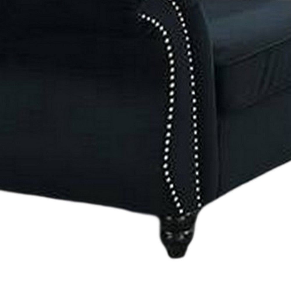 Rima 51 Inch Classic Accent Chair, Velvet Upholstery, Rolled Arms, Black