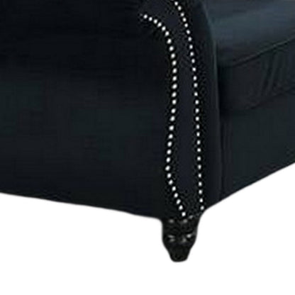 Rima 51 Inch Classic Accent Chair, Velvet Upholstery, Rolled Arms, Black