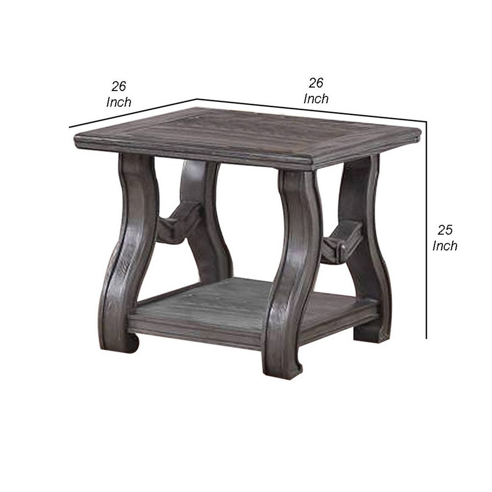 Jax 26 Inch Contemporary End Table, Flared Legs, Beveled, Platinum Gray