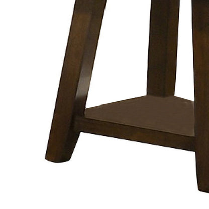 24 Inch Classic Square End Table, Flared Legs, Single Shelf, Brown Wood