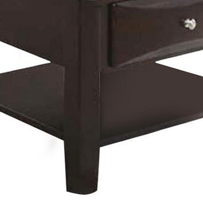 24 Inch Classic Square End Table, Single Drawer, Bottom Shelf, Brown Wood
