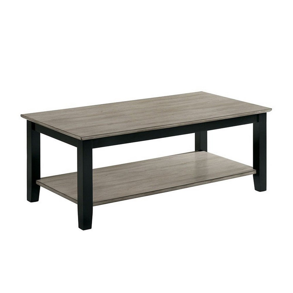 47 Inch Modern Rectangular Coffee Table, Single Shelf, Wood Grain, Gray