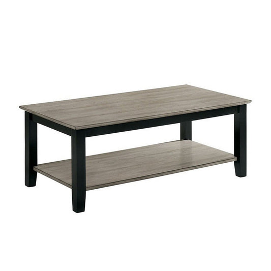 47 Inch Modern Rectangular Coffee Table, Single Shelf, Wood Grain, Gray