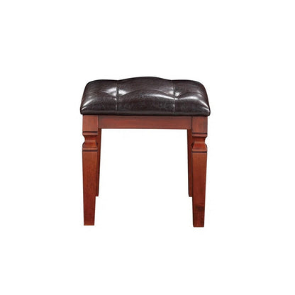 Thuy 60 Inch Vanity Desk Set, Upholstered Stool, Trifold Mirror, Brown