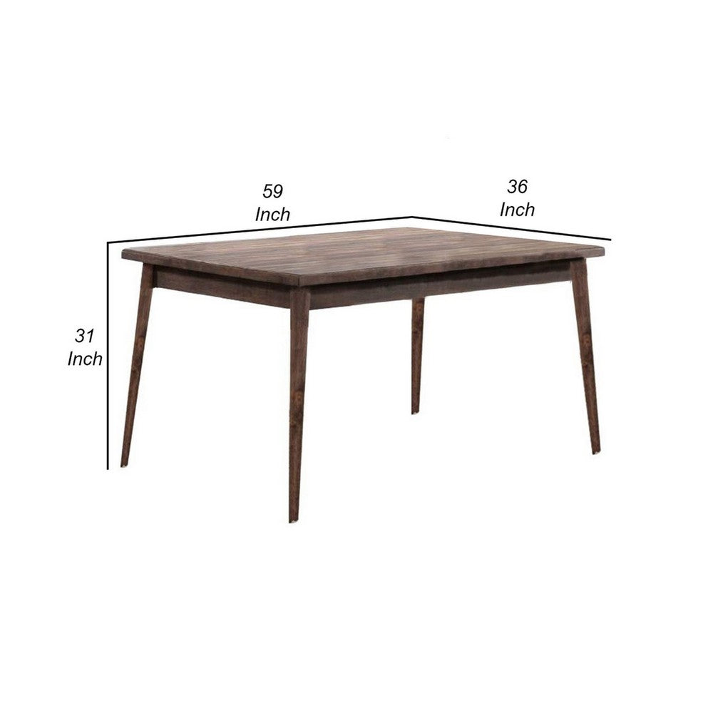 Lee 59 Inch Rectangular Dining Table, Tapered Legs, Modern Brown Grain Wood