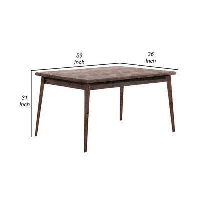Lee 59 Inch Rectangular Dining Table, Tapered Legs, Modern Brown Grain Wood