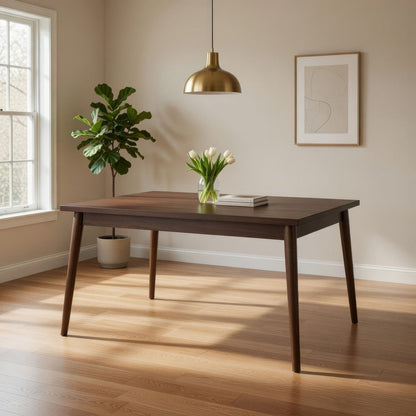 Lee 59 Inch Rectangular Dining Table, Tapered Legs, Modern Brown Grain Wood