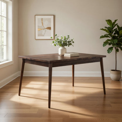Lee 59 Inch Rectangular Dining Table, Tapered Legs, Modern Brown Grain Wood