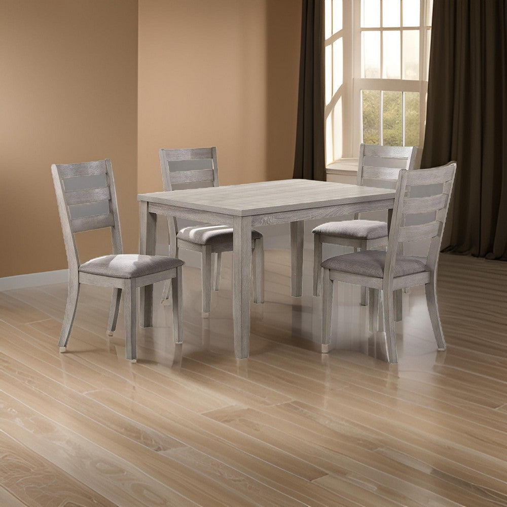 5 Piece Dining Set, Rectangular Table, 4 Chairs, Padded Seating, Light Gray