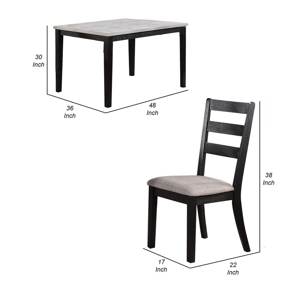 5 Piece Dining Set, Rectangular Table, 4 Chairs, Padded, Espresso Brown
