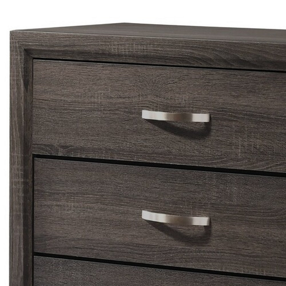 50 Inch Classic 5 Drawer Tall Dresser Chest with Metal Handles, Oak Gray