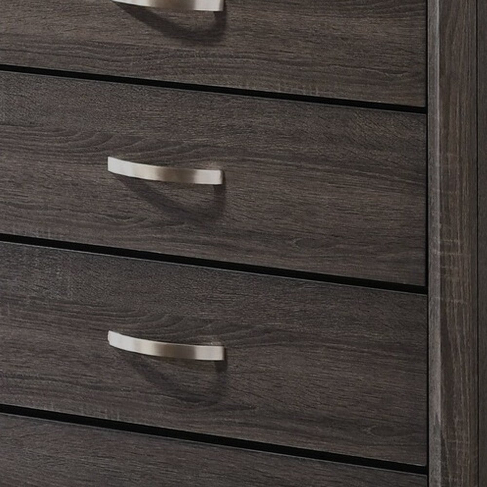 50 Inch Classic 5 Drawer Tall Dresser Chest with Metal Handles, Oak Gray