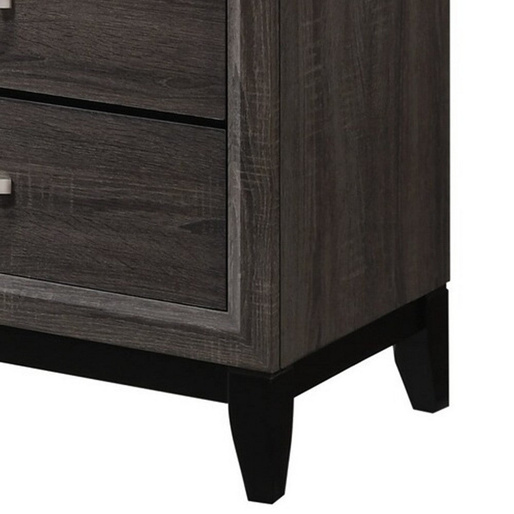 50 Inch Classic 5 Drawer Tall Dresser Chest with Metal Handles, Oak Gray