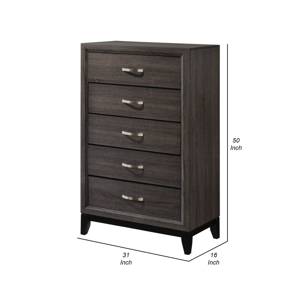 50 Inch Classic 5 Drawer Tall Dresser Chest with Metal Handles, Oak Gray