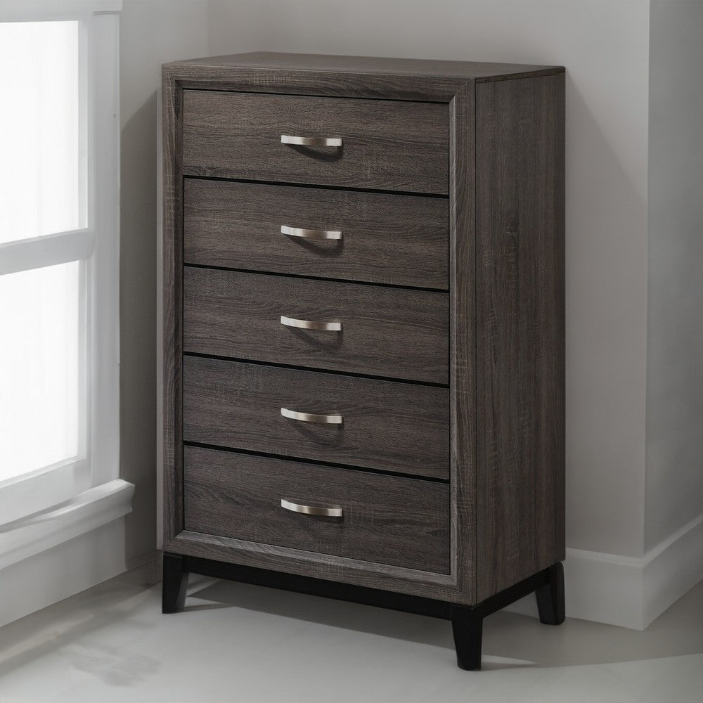 50 Inch Classic 5 Drawer Tall Dresser Chest with Metal Handles, Oak Gray