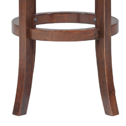 Ovi 29 Inch Swivel Bar Stool, Nailhead Trim, Walnut Brown, Faux Leather