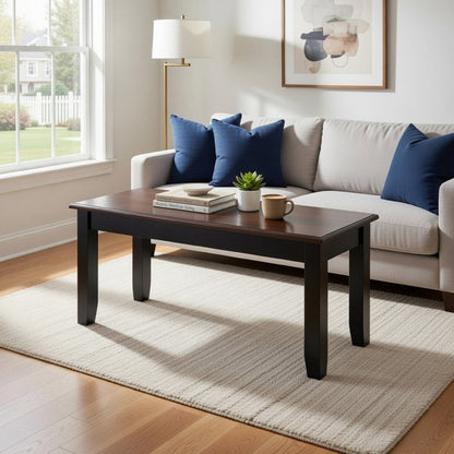 Zoy 48 Inch Wood Dining Bench, Cherry Brown Top, Classic Black Tapered Legs