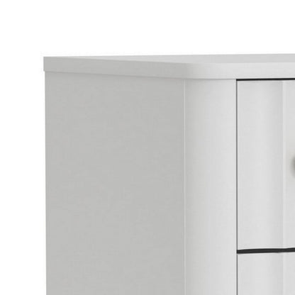 Aya 48 Inch Tall 5 Drawer Dresser Chest, Scalloped Motif Front, White Wood