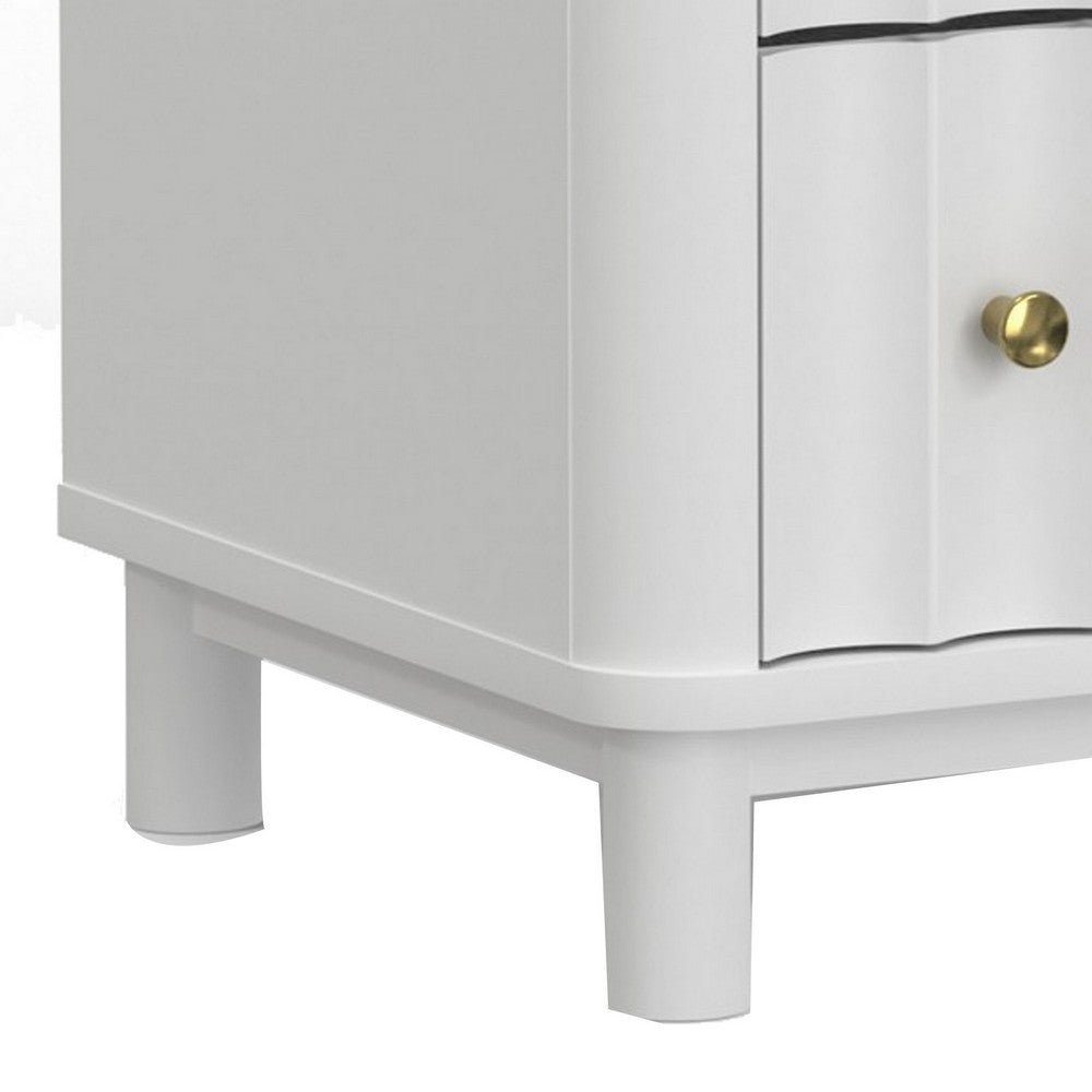 Aya 48 Inch Tall 5 Drawer Dresser Chest, Scalloped Motif Front, White Wood
