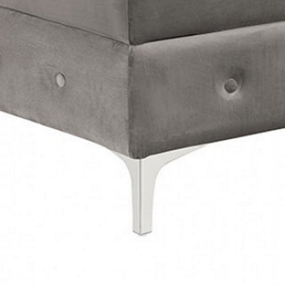 Anzo 32 Inch Square Ottoman, Button Tufting, Chrome Plated Steel Legs, Gray