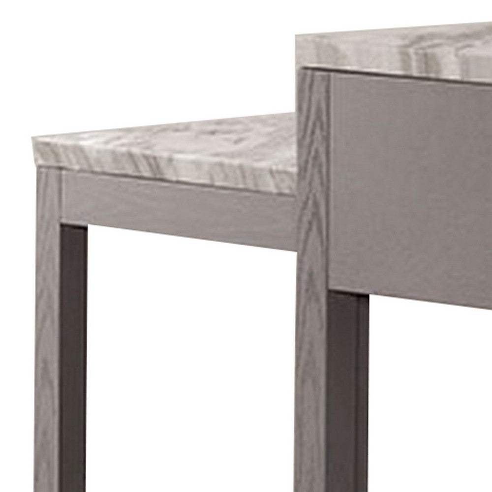 39 Inch Faux Marble Top Table with Felt Lined Storage Drawer, Gray, White