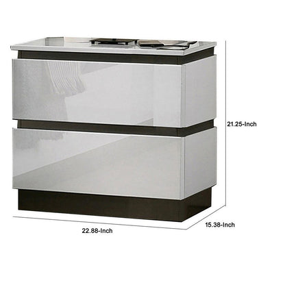 Nav 22 Inch Modern Nightstand with 2 Drawers, Concealed Handles, White