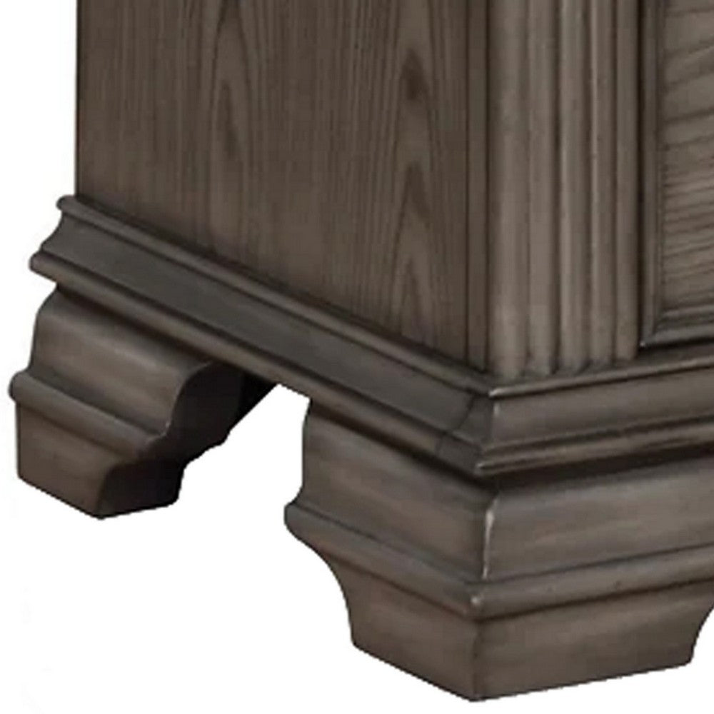 Akia 28 Inch Traditional 3 Drawer Nightstand, Metal Knobs, Smooth Gray