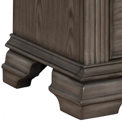Akia 28 Inch Traditional 3 Drawer Nightstand, Metal Knobs, Smooth Gray