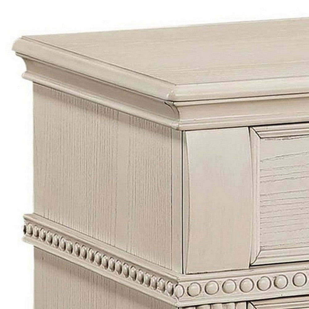 Akia 28 Inch Traditional 3 Drawer Nightstand, Metal Knobs, Crisp White