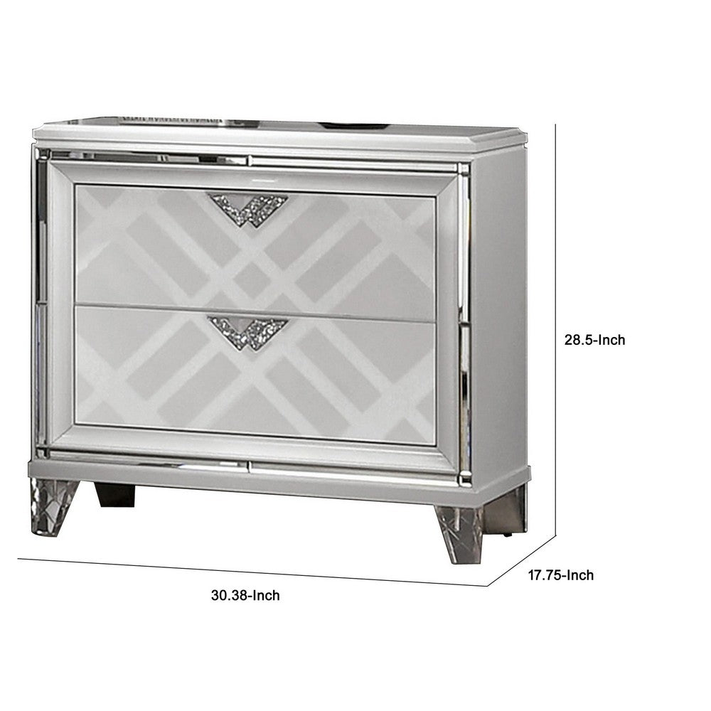 Beli 30 Inch Modern 2 Drawer Nightstand, Carved Acrylic Feet, Crisp White