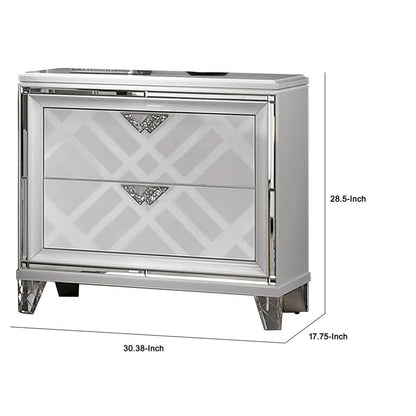 Beli 30 Inch Modern 2 Drawer Nightstand, Carved Acrylic Feet, Crisp White