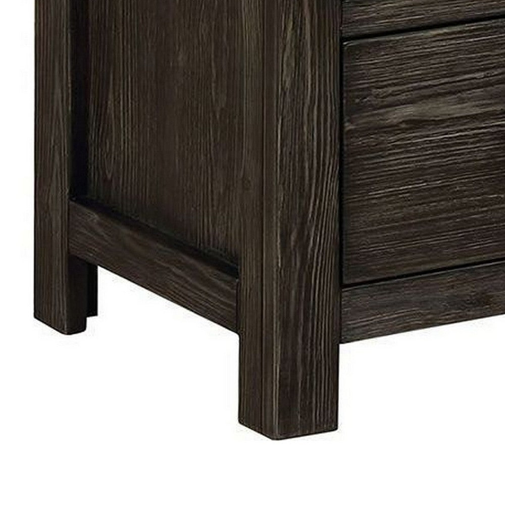 Novi 20 Inch Modern 2 Drawer Nightstand, Wood Grain Details, Dark Gray
